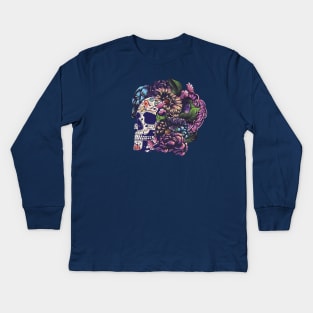 Sugar skull with flowers Kids Long Sleeve T-Shirt